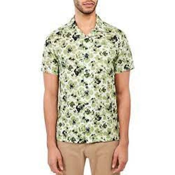 BROOKLYN BRIGADE Mens Arlington Rose Camp Shirt Green Floral Linen Blend NWT XL - Picture 1 of 7